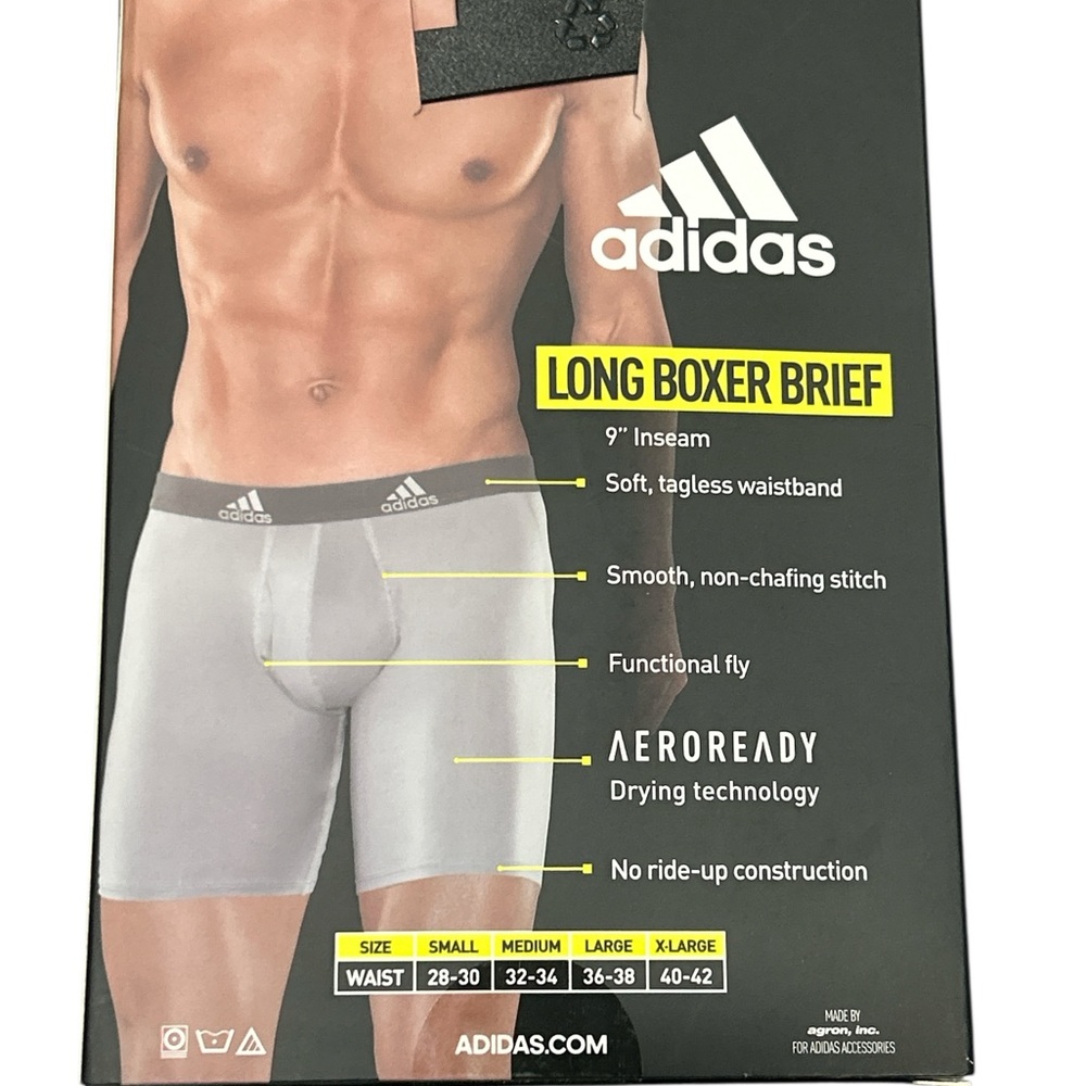 Adidas Mens Performance Long Boxer Briefs 3 Pack Black Aeroready Small 9 Inseam - Picture 2 of 2